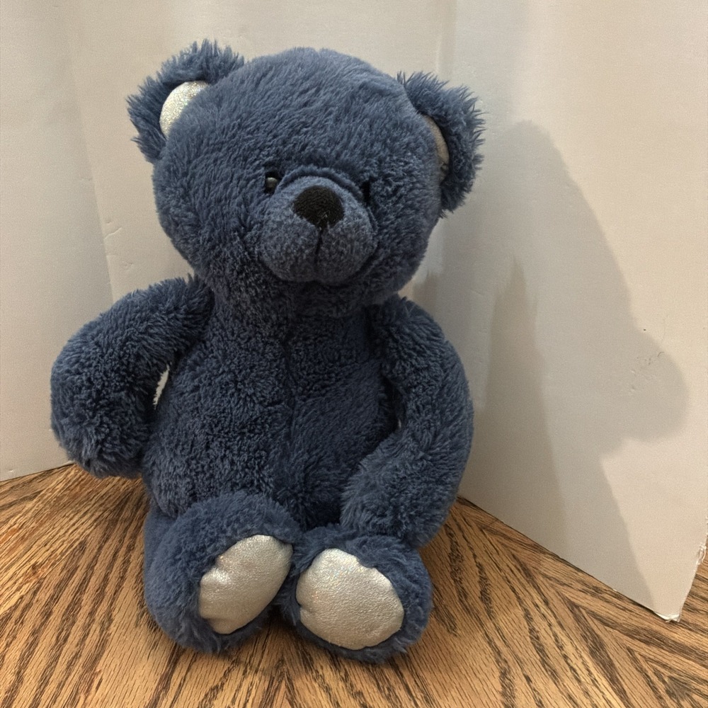 KellyToy Blue Bear 15" Plush Stuffed Animal Sparkle Silver Ears & Feet‎ Lovey